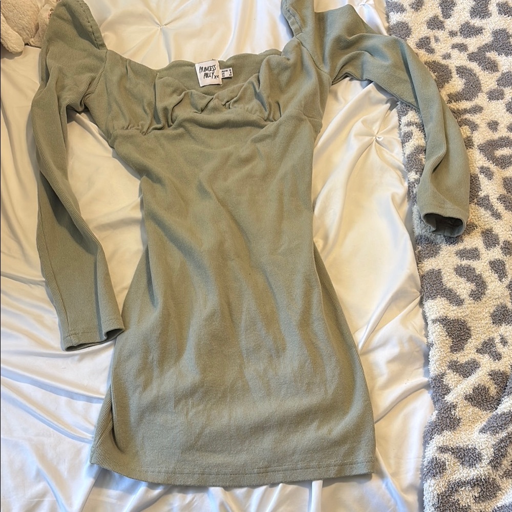 Princess polly green long sleeve ribbed mini dress